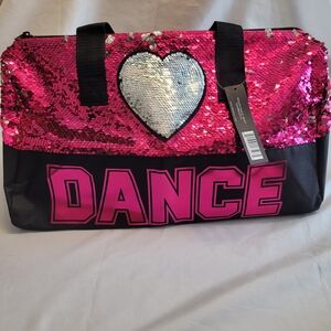 Pink Silver Color-Changing Sequin Dance Duffle Bag Heart Gym Tote
